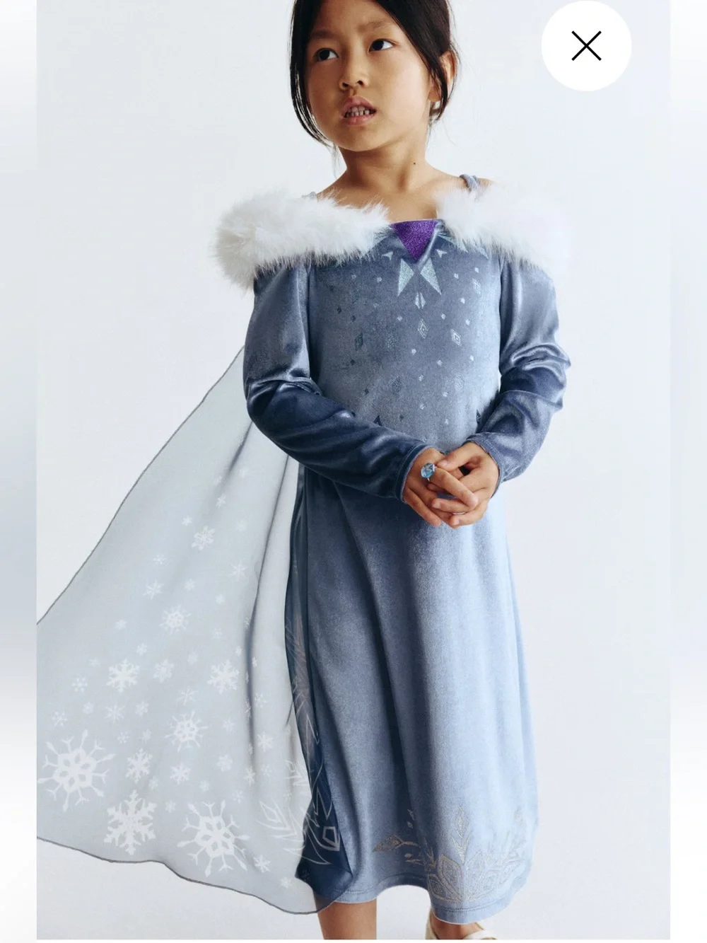 Girls H&M Disney Elsa frozen Ice Princess Dress with Fur Trim Sz 6/7 nwot